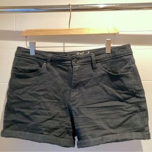 Extra high rise stretch jean shorts — black (2/3 inch inseam)